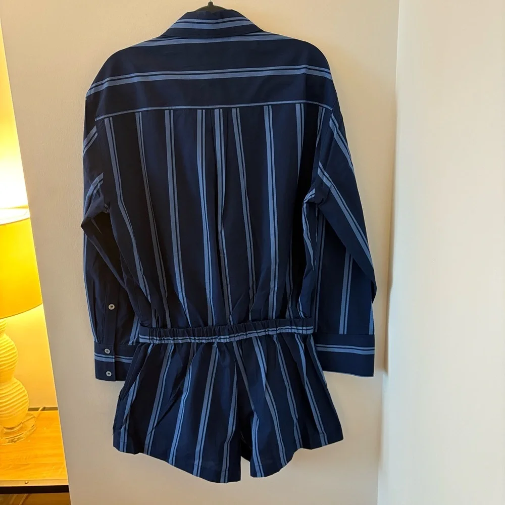 Zara Striped Poplin Jumpsuit Romper 100% Cotton In Blue Size M NWT